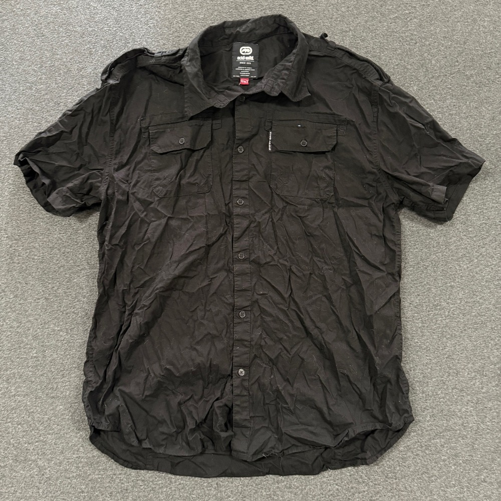 Modern Ecko Unltd Button Down Shirt Mens 2XL Black Good Short Sleeve Utility